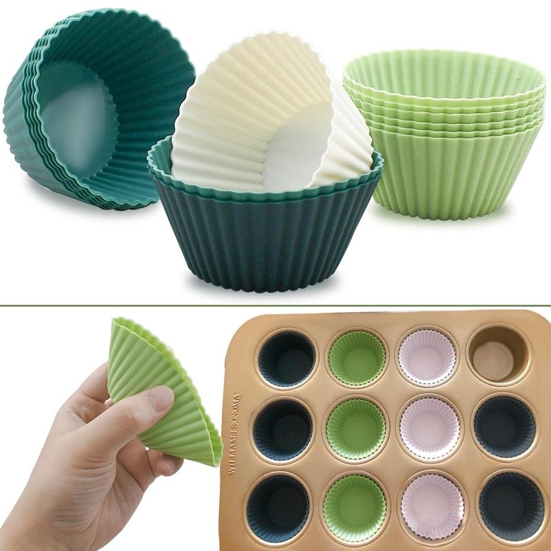 24 Pack Silicone Baking Cups Reusable Muffin Liners Non-Stick Cup Cake Molds ... gallery