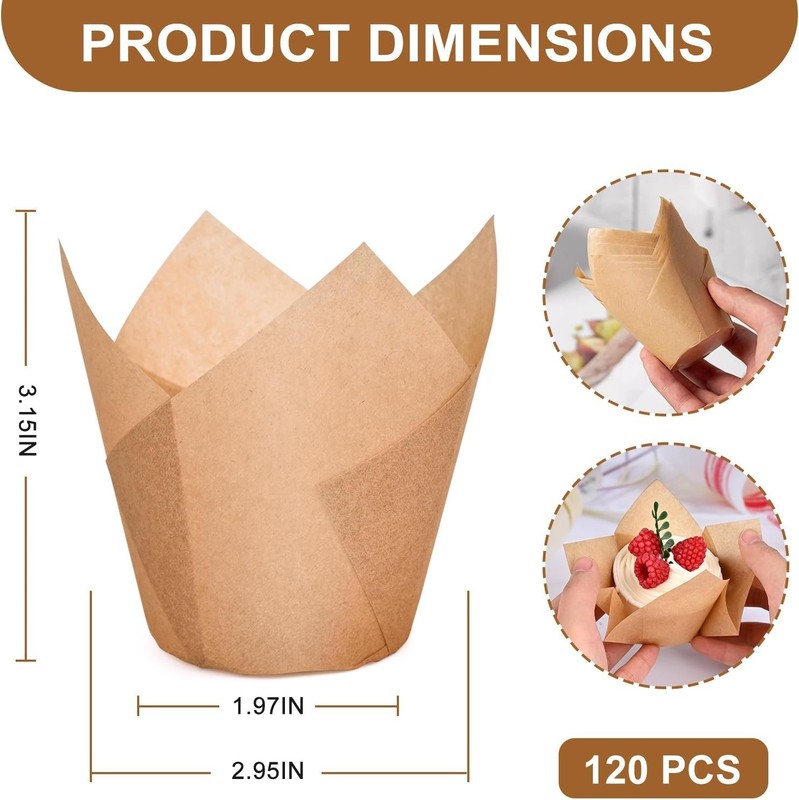 120 Counts Natural Tulip Cupcake Liners Baking Cups Food Grade Parchment Paper gallery