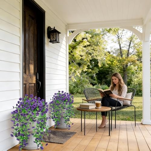 UV Resistant Artificial Hanging Flowers Outdoor Decor - 2 Pack Fake Purple gallery