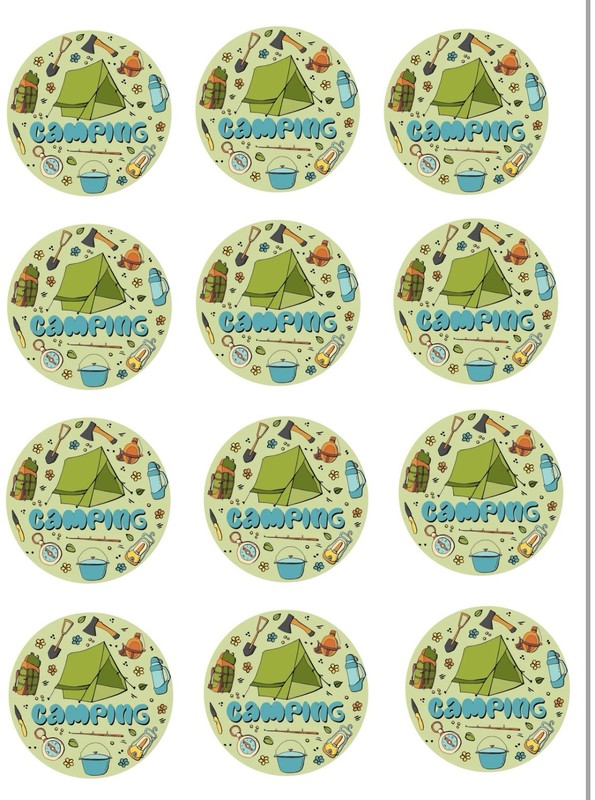 12 Camping Party Edible Cupcake Toppers Camping Birthday Edible Paper Topper