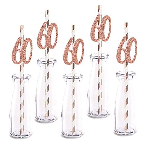 Rose Happy 60th Birthday Straw Decor, Rose Gold Glitter 24pcs Cut-Out Number gallery
