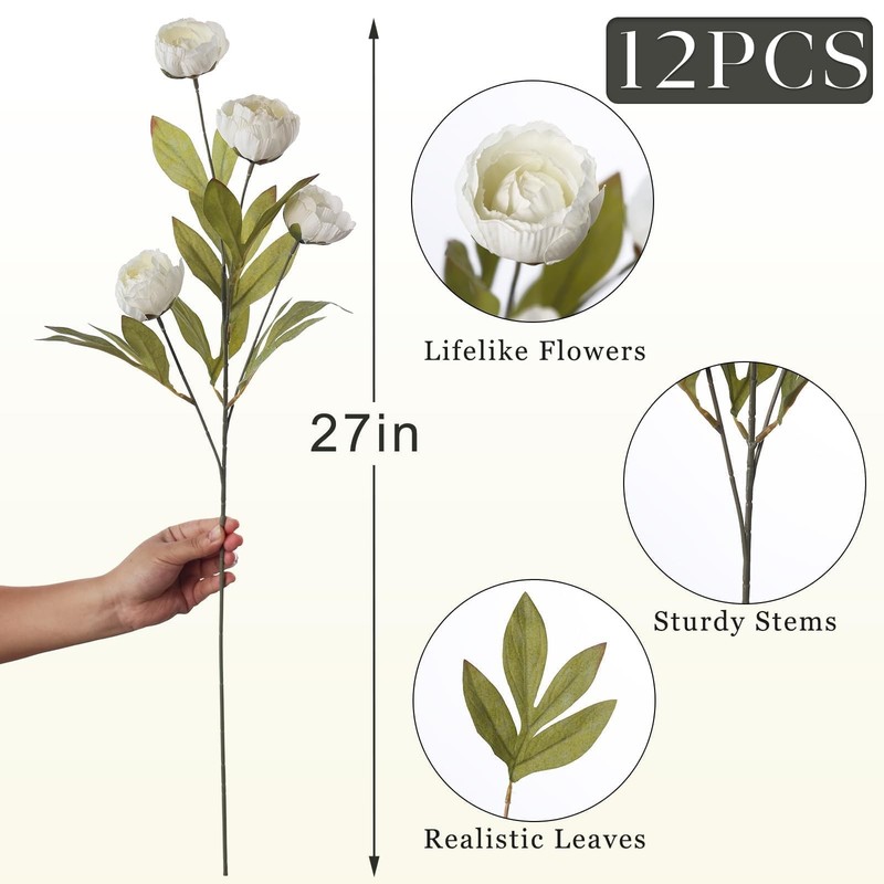 Vierena 12 Pcs Faux Silk Peony Artificial Flowers For Vase -27 Bulk Fake gallery