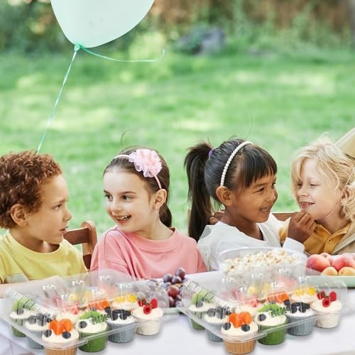 80 Pack Clear Plastic Cupcake Containers - 12 Compartment Disposable Trays for M gallery