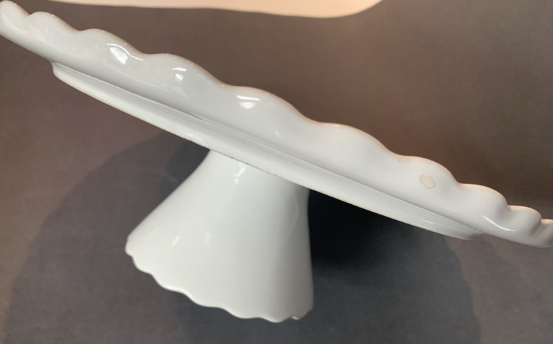 Crate & Barrel Pedestal Cake Display Stand 13.5” Scalloped Edge Made Portugal gallery