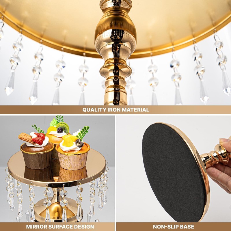 6 PCS Gold Cake Stand Set with Crystal Pendants - Dessert Table Display Set, ... gallery