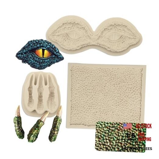 Dragon Fondant Molds (3 Pack), Silicone Dragon Eyes Dinosaur Claws Skin Candy
