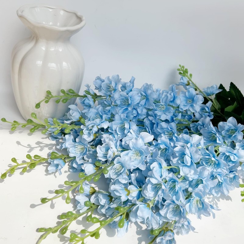 Aunosit 9 Pcs Blue Delphinium Artificial Flowers 34.25Long Stem Silk Larkspur gallery