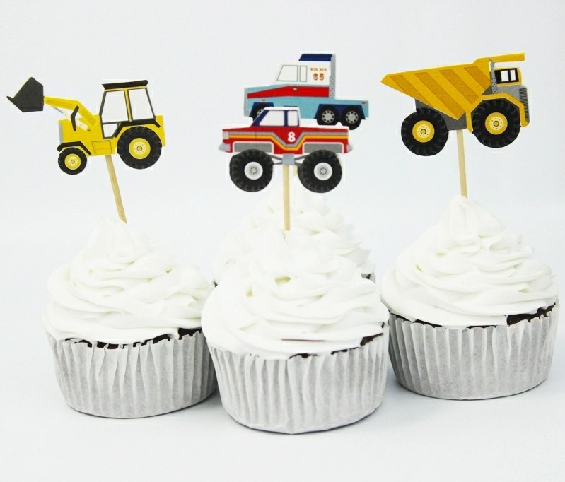 24 Pcs, truck Cupcake Toppers Kids Birthday Party Supplies.