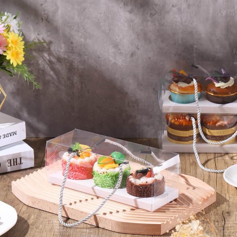 20 PCS Black Clear Cupcake Boxes With Handle & Insert 9x3x3 Inch Carrier gallery