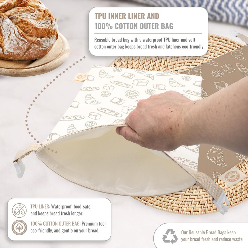 Cozy Bread® Reusable Bread Bag Set for Home Bakers | USA Brand | Charming D gallery