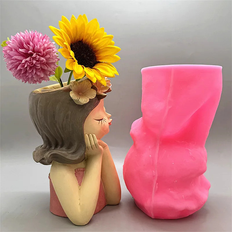DIY silicone mold 3D cute girl flower pot resin gypsum concrete crystal drip glu gallery
