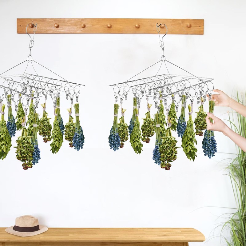 4 Pack Hanging Herb Drying Rack, Stainless Steel with 30 Hooks - Space Saving... gallery