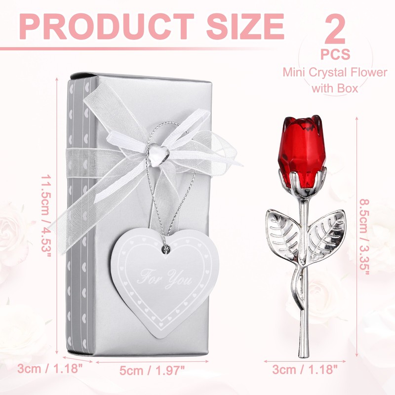 2Pcs Mini Crystal Rose with Box Romantic Crystal Rose Red Silver gallery