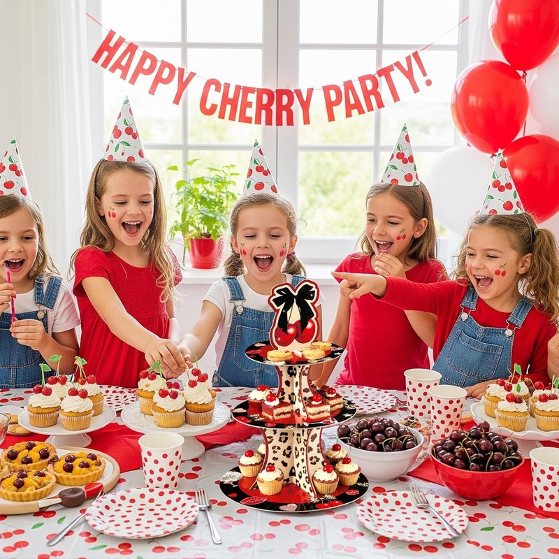 Cheetah Cherry Cupcake Stand - 3 Tier Red Cherry Bow Leopard Print Cupcake To... gallery