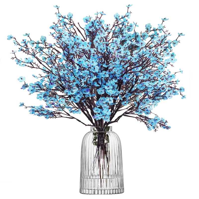 Uieke 30 Pcs Artificial Baby Breath Flowers Fake Blue Gypsophila Bouquets Faux S