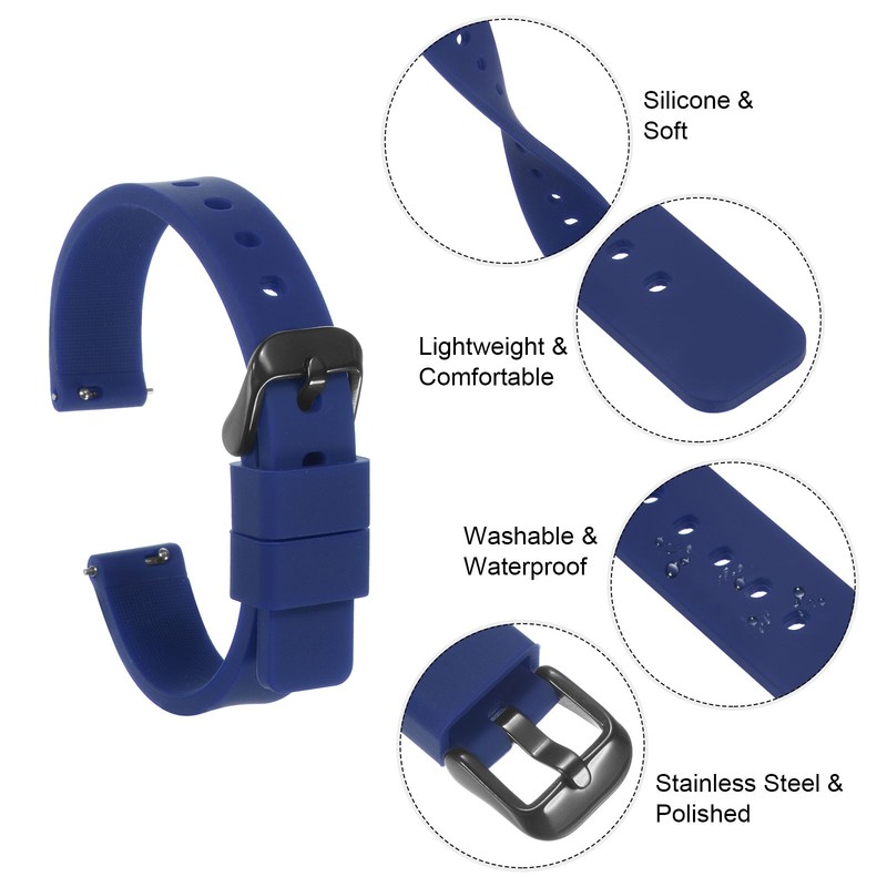 Silicone Strap 19mm Quick Release for Watch Black Blue gallery