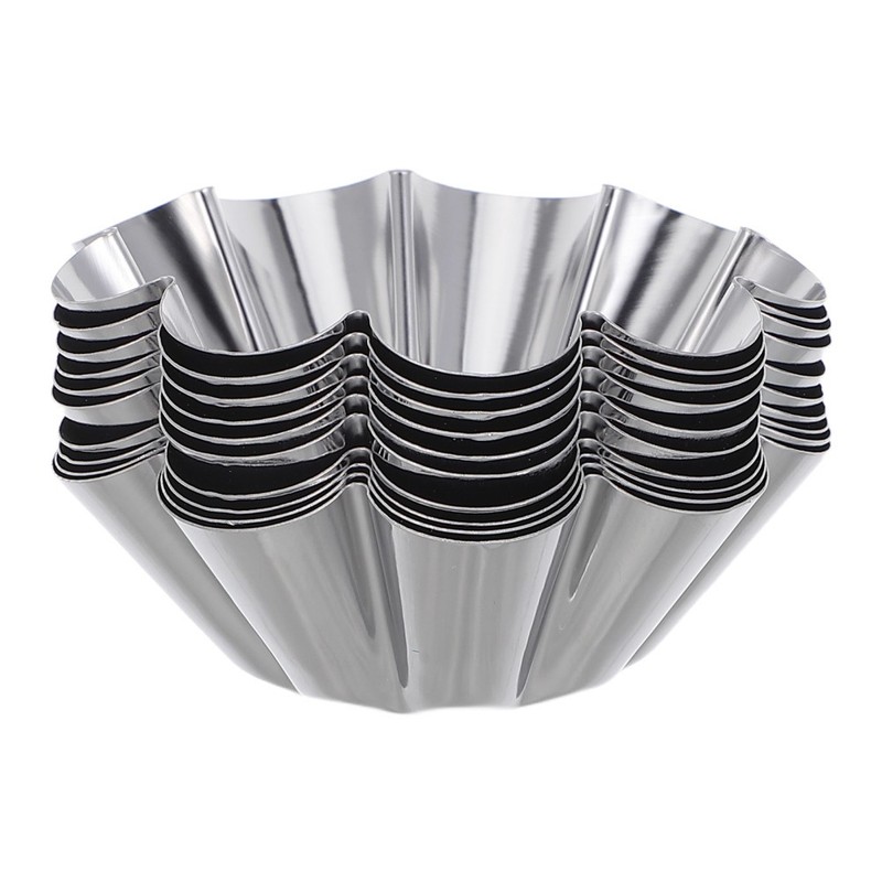 10Pcs Mini Tart Pans Reusable Stainless Steel Baking Molds Silver Fluted Edge
