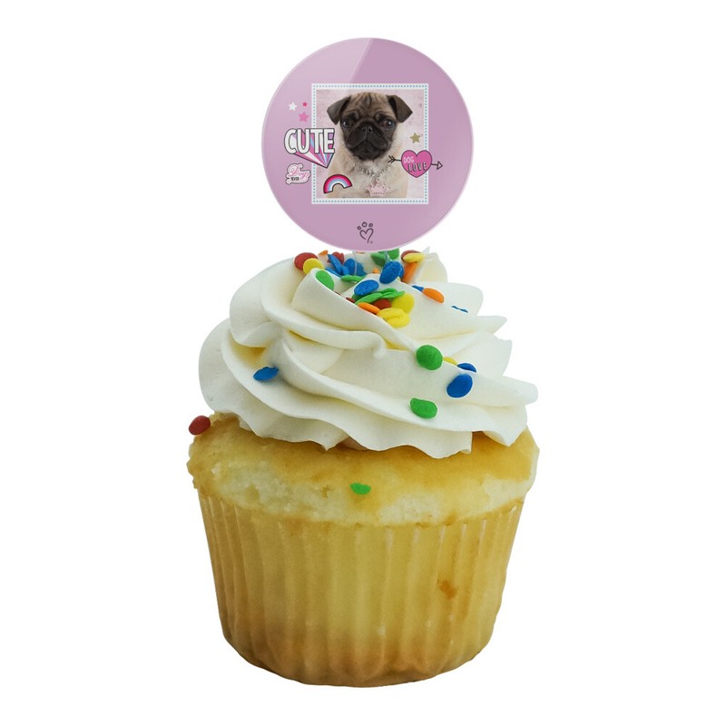 Cute Pug Puppy Dog Love Cupcake Picks Toppers Decoration Set of 6 gallery