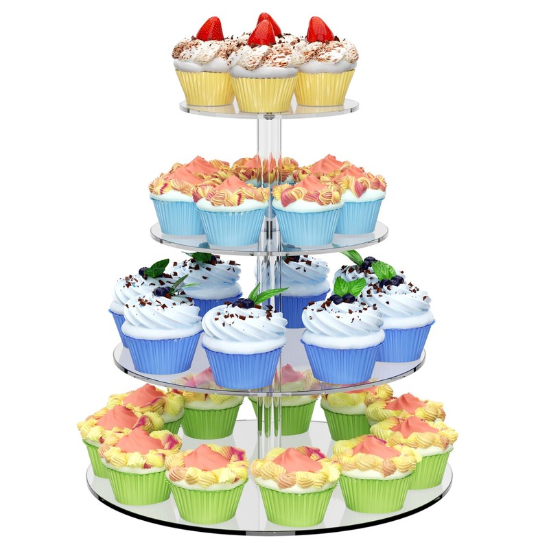 4 Tier Round Cupcake Stand, Acrylic Cupcake Display Stand for 38 Cupcakes, Cl…