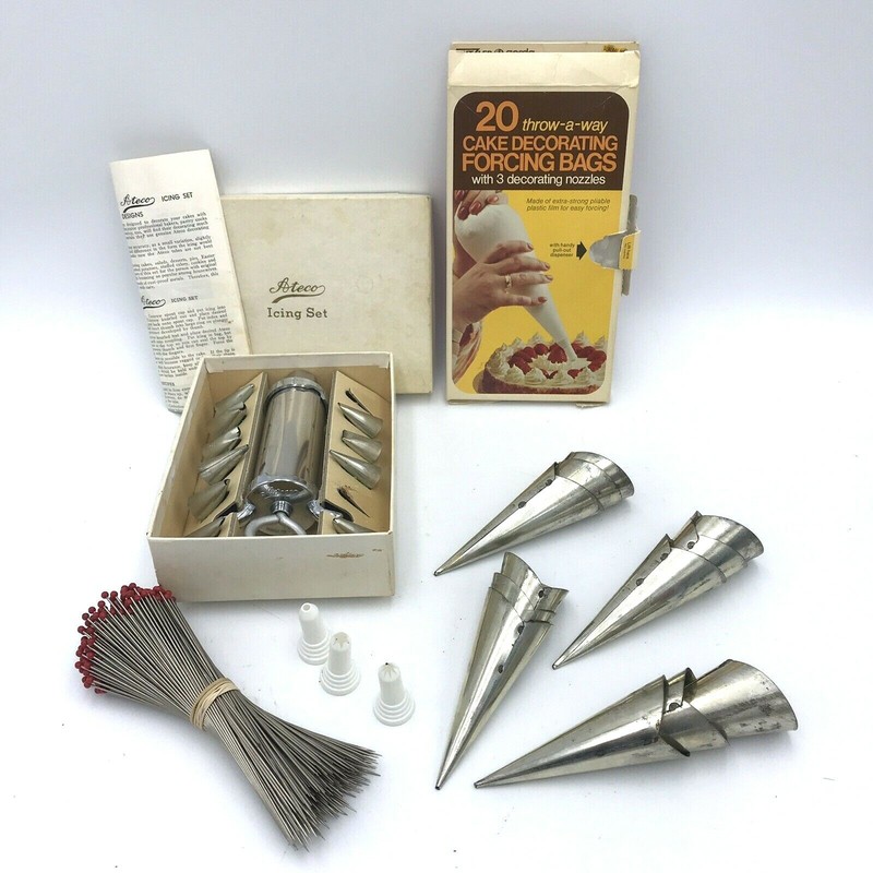 Vtg Ateco Icing Set Nutbrown England Piping Nozzles Tips Lot Baking 6″ Pin