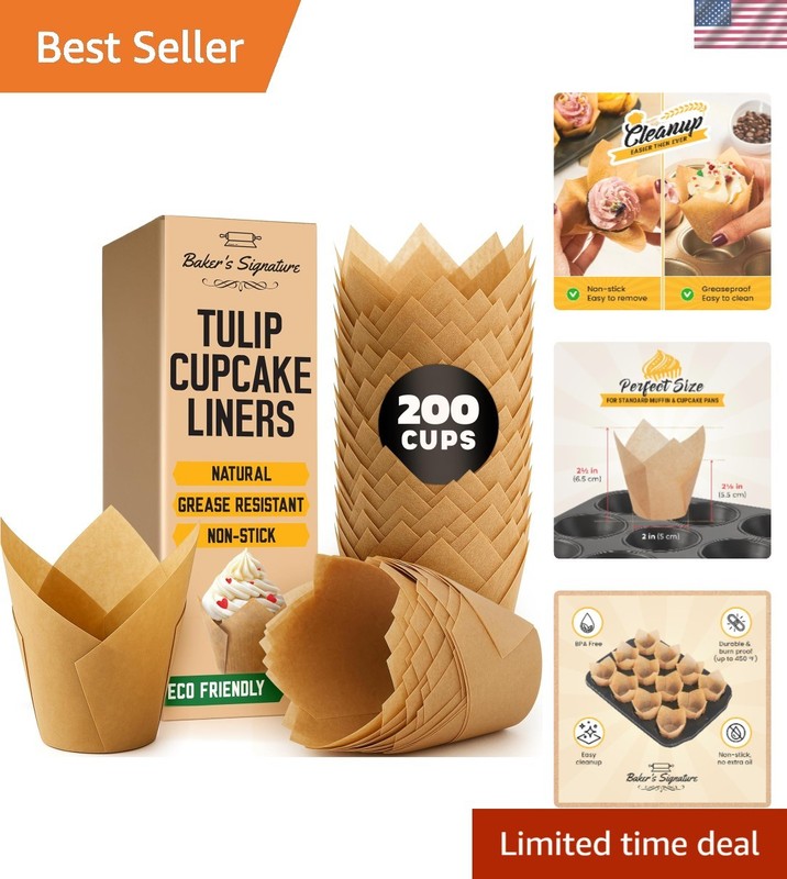 Tulip Cupcake Liners, Muffin Liners for Baking by Baker’s Signature – 200pcs ...