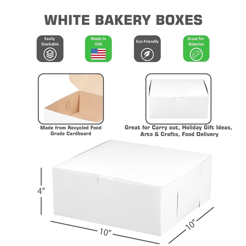 [ 10 Pack ] White Bakery Pastry Boxes 10 x 10 x 4 Inches