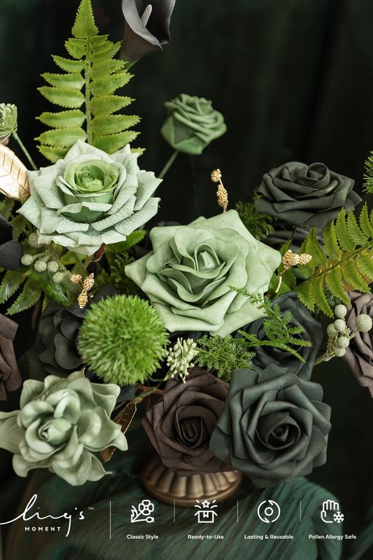 Ling's moment Artificial Flowers Box: Faux Roses, Greenery Stems, Foam - DIY Dec gallery