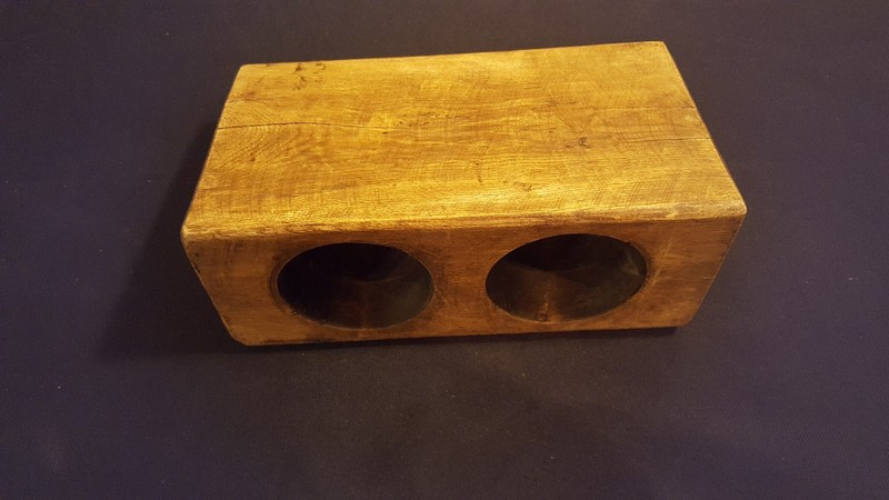Two (2) Hole Wooden Sugar Mold Wood Candle Holder Primitive Looking gallery