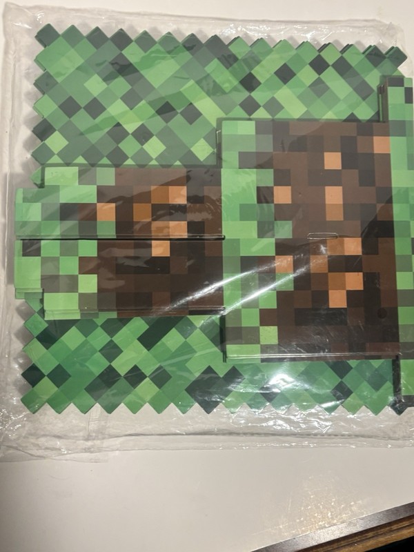 Pixelated Video Game 3-Tier Green Cupcake Stand with Sword Topper, Cardboard