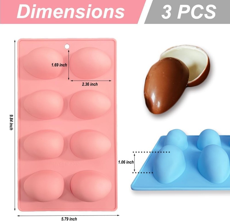 3 Pack 3D Easter Egg Silicone Molds, 8 Cavity Egg Shape Non-stick Baking Mold... gallery
