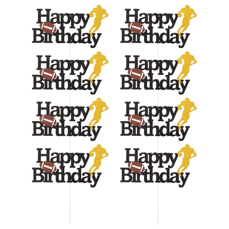 8 Pcs Rugby Cake Decoration Happy Birthday Cupcake Topper Toppers for Cakes gallery