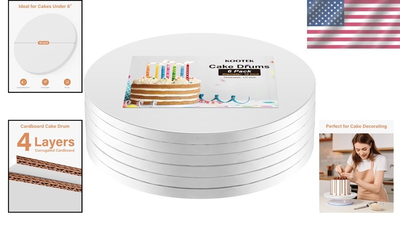 Elegant 10-Inch Cake Board Set - 6 White Round Drums for Perfect Presentation gallery