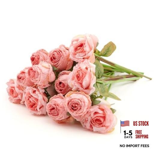 Rose Artificial Flower 12pcs Realistic Faux Silk Roses Fake A 12pcs Pink Rose