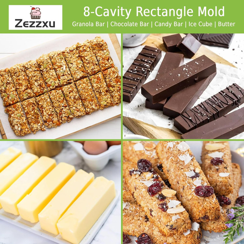 8 Cavity Granola Bar Molds, 2 Pack Rectangle Silicone Chocolate Candy Bar Molds gallery