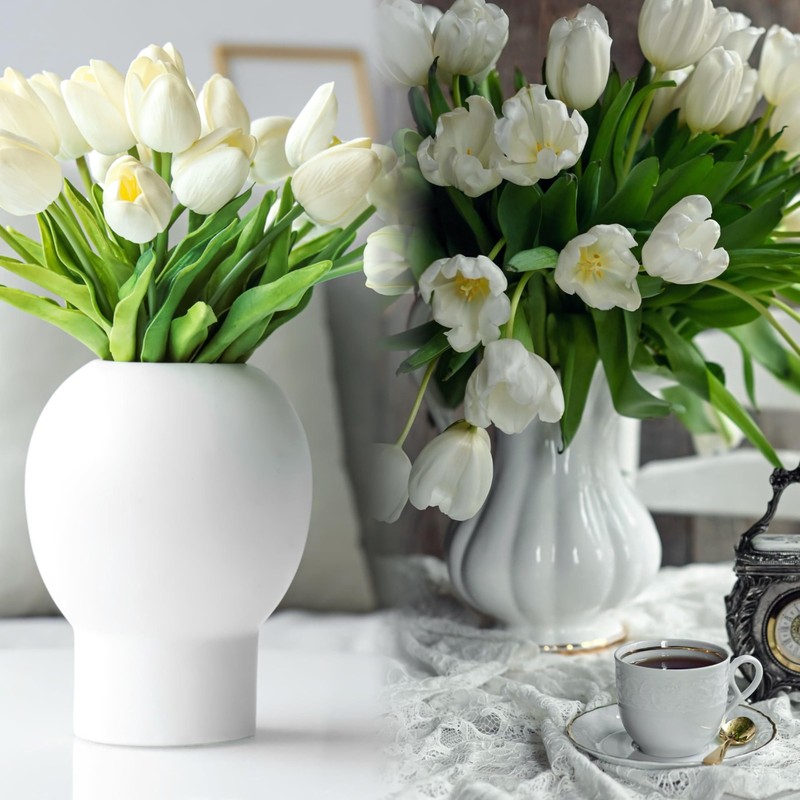 Sggvecsy 15 Pcs Fake Tulips Artificial Flowers Real Touch 15 Pcs, Milk White gallery
