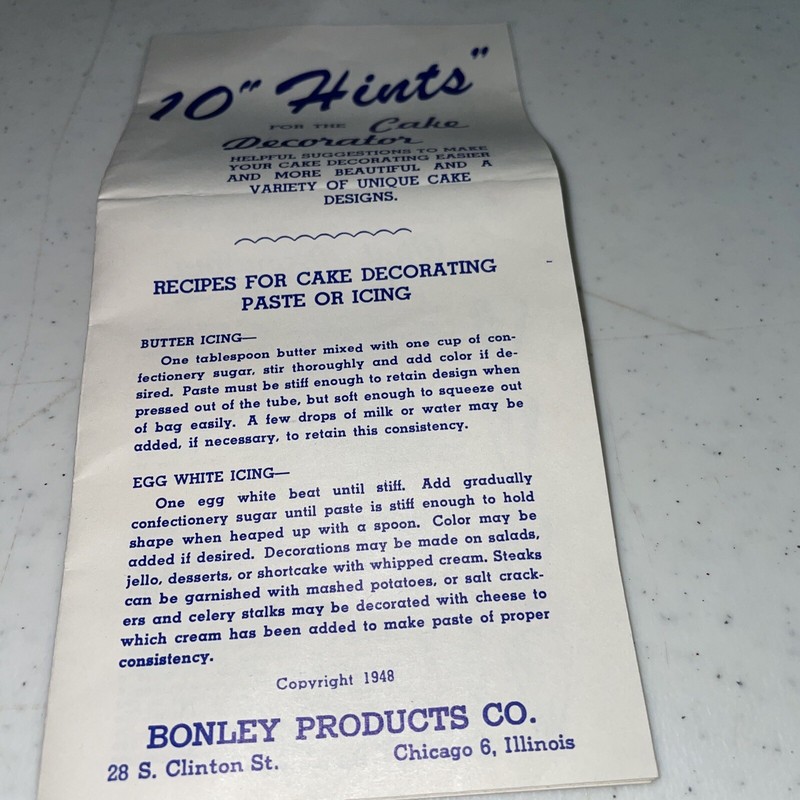 Vintage Set Of 3 Bonley Product Co Icing Bags And 4 Icing Tips With Instructions gallery