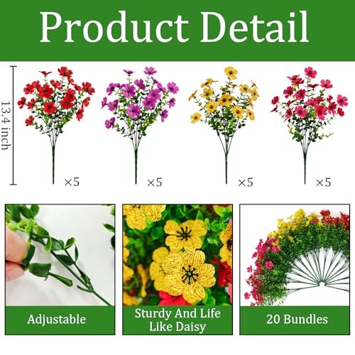 Artificial Flowers for Outdoors Fake Flowers UV 20 Pcs Pink Red Purple Yellow gallery