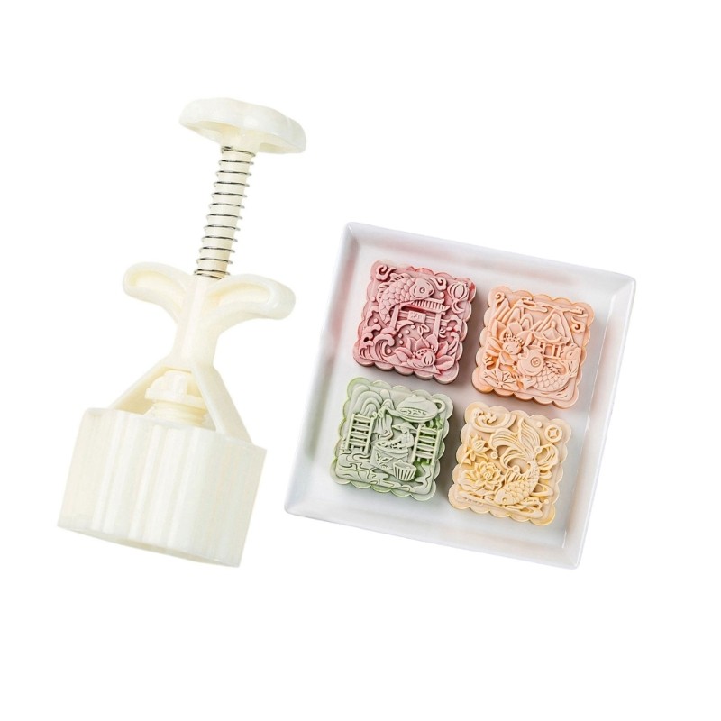 4Pcs Mooncakes Molds Set 3D Chinese Cultural Designs 75g Baking Tool