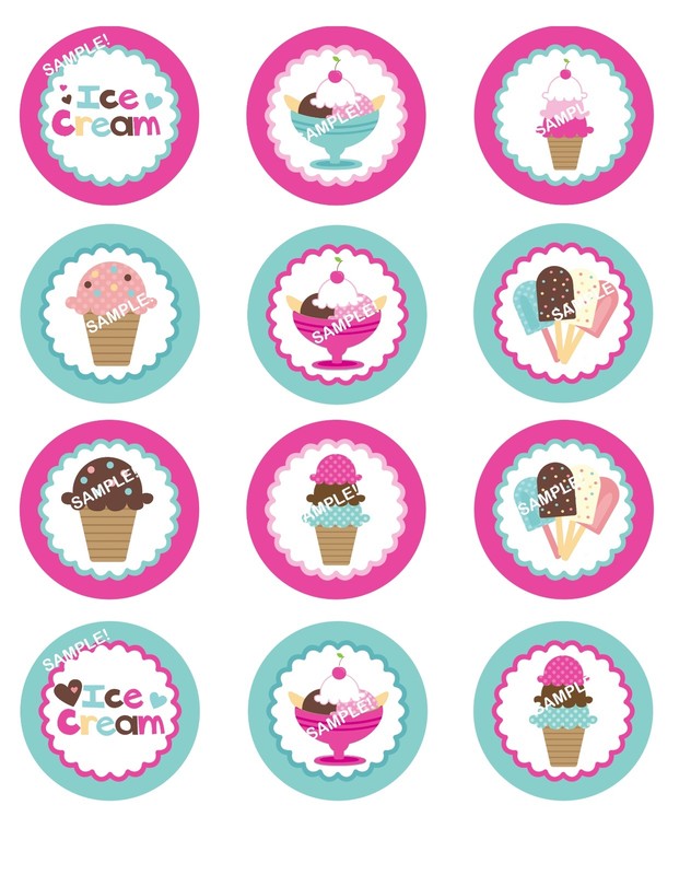 ICE CREAM PARTY Edible Cupcake Topper Image Frosting Sheet Cookie Stickers!