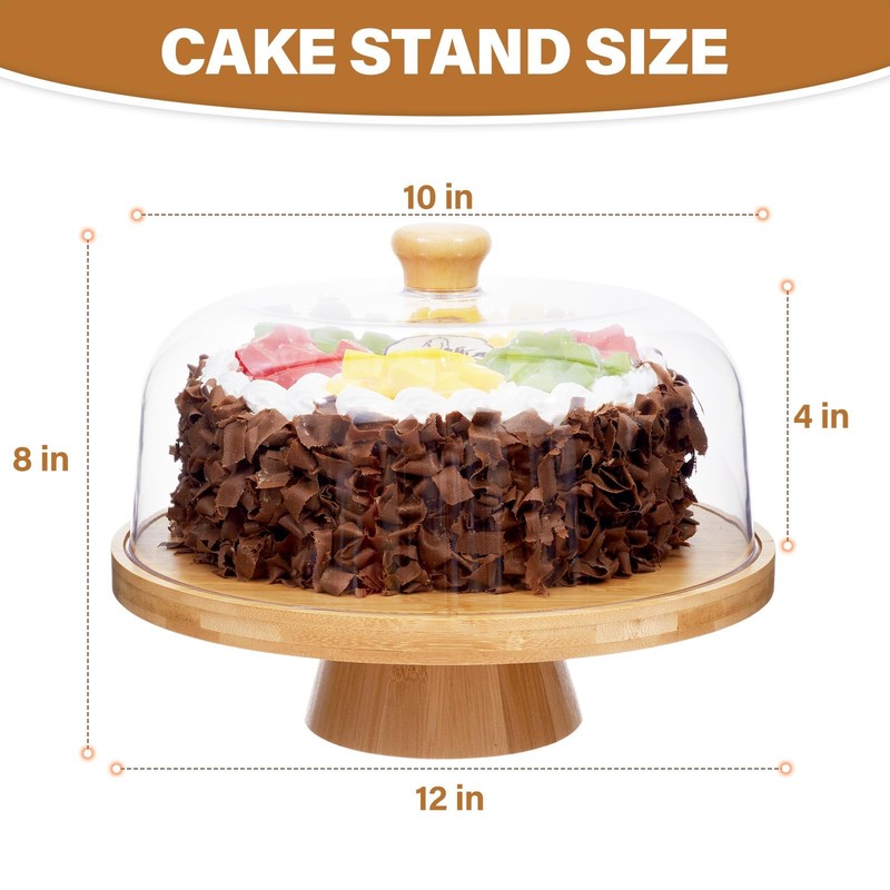 Bamboo Cake Stand with Lid, 6-in-1 Multifunctional Cake Plate, Cake Holder, S... gallery