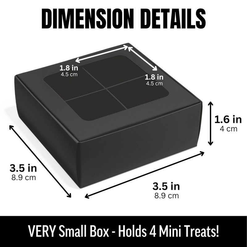 25 PCS Mini Truffle Boxes Black Window and Dividers 3.5"x3.5"x1.57" 4 Treats gallery
