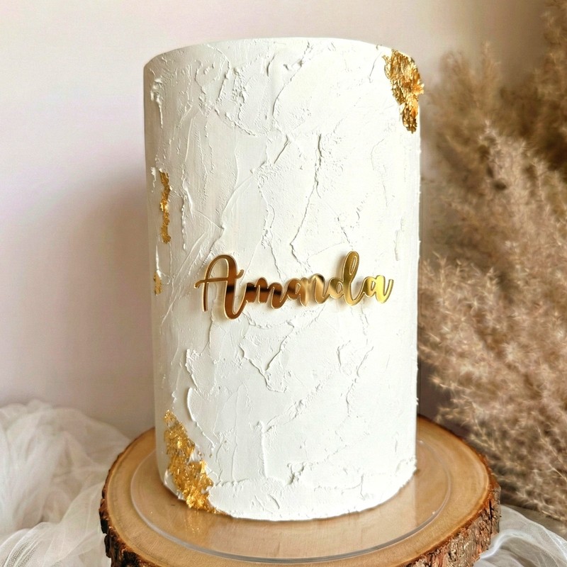 PERSONALISED Acrylic Cake Charm Cake Topper NAME sizes 3″ 4″ 5″ 6″