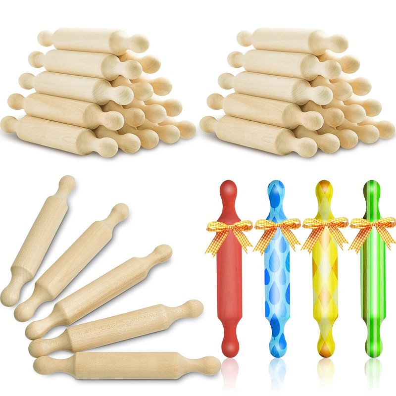 Wooden Mini Rolling Pin Small Dough Roller For Kids Crafting 6 Inch 30 PCS