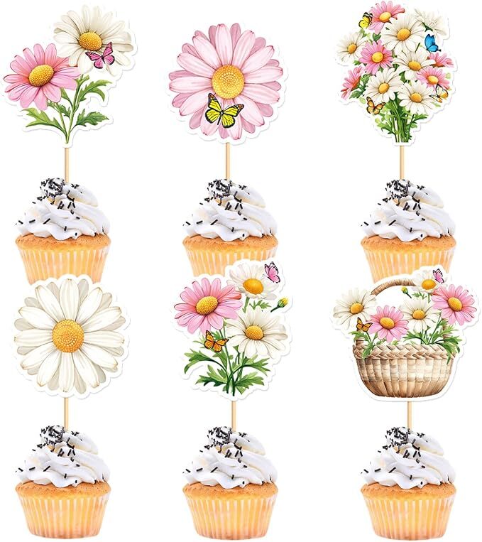 Daisy Cupcake Toppers,24 PCS Daisy Cake Topper,Daisy Cake Decorations,Flower gallery