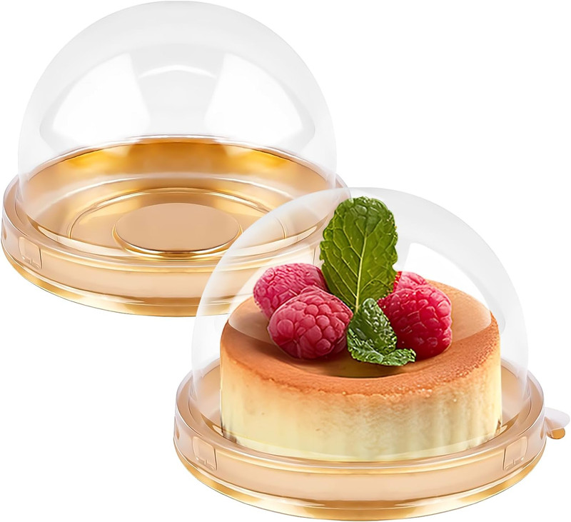 50 Pack Mini Cake Containers, Clear Plastic Small Cupcake Boxes with Dome Lids f