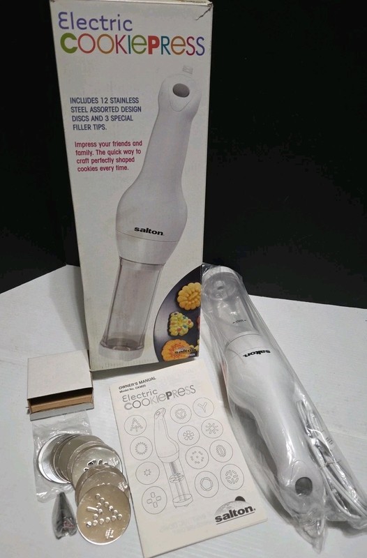 Electric Cookiepress Salton 12 Assorted Discs 3 Tips Shape Cookies Desserts EC gallery