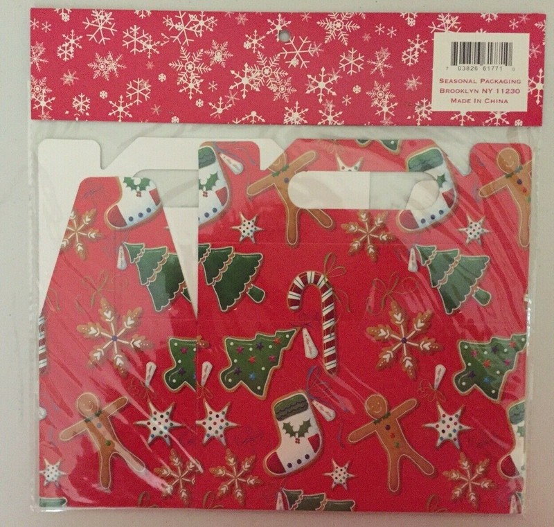 HOLIDAY TREAT BOX LOT OF 5~7" X 3.25" X 6.25" RED W/CHRISTMAS DESIGNS~COOKIES gallery