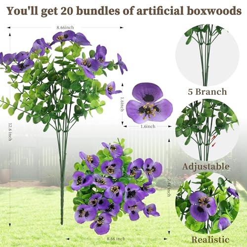 20 Bundles Artificial Fake Pansy Flowers for Outdoor - Yellow, 20 PCS 5 Colors gallery