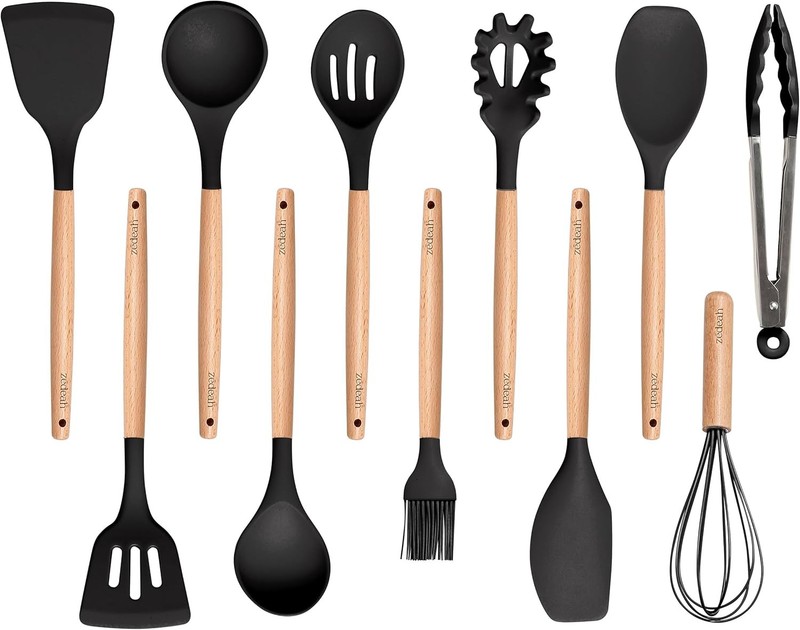 11-Piece Silicone Kitchen Utensils Set with Non Spatula, Tongs,