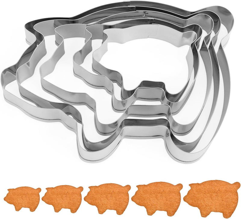 5pcs Pig Cookie Cutters Set, 5 Sizes Stainless Steel Animal Shape Baking Molds f gallery